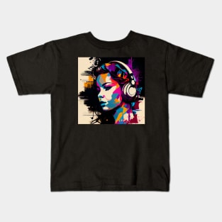 Girl with Headphones in the Style of Pop Art Kids T-Shirt